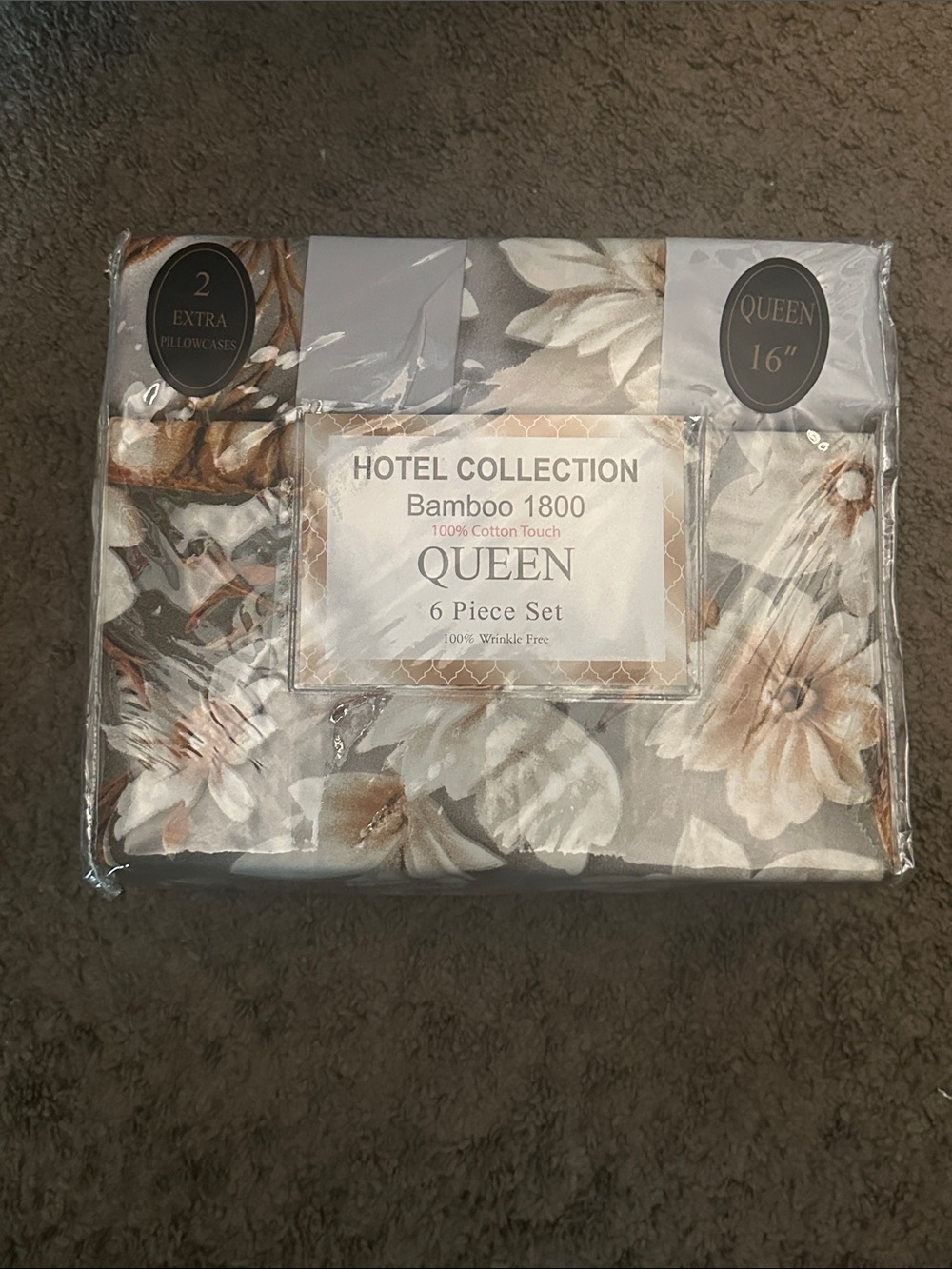 Hotel Collection Floral Bamboo 1800 Queen Bedding Set - Gray & Brown